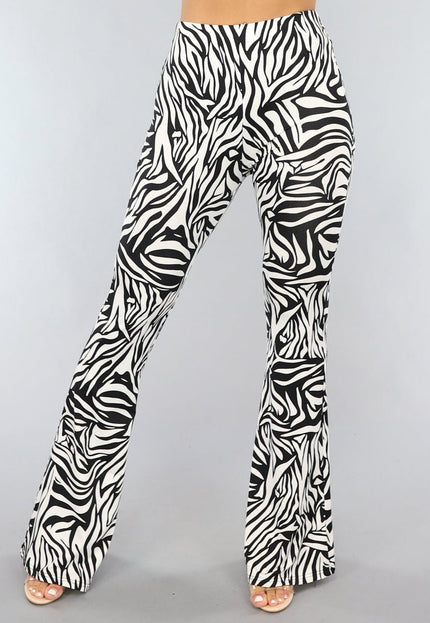 SALESELECTIE Witte Zebraprint Tall Flair Broek met Elastische Taille