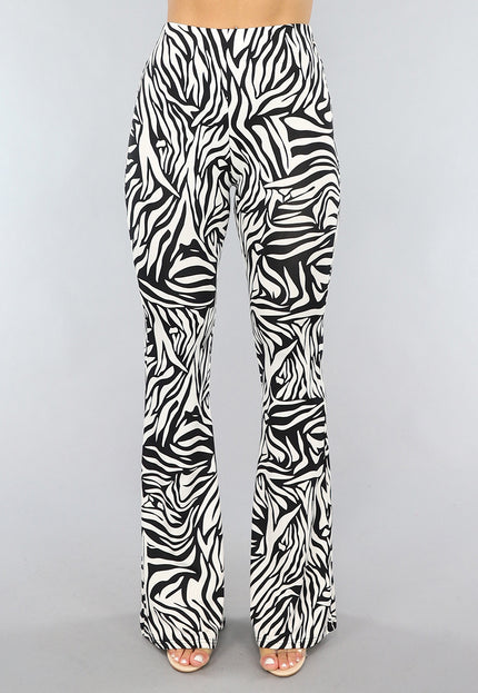 SALESELECTIE Witte Zebraprint Tall Flair Broek met Elastische Taille