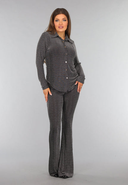 SALESELECTIE Zilveren Lange Mouwen Blouse met Glitter