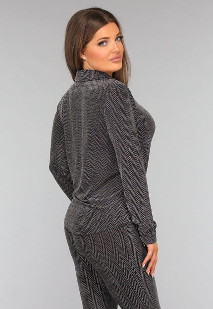 SALESELECTIE Zilveren Lange Mouwen Blouse met Glitter