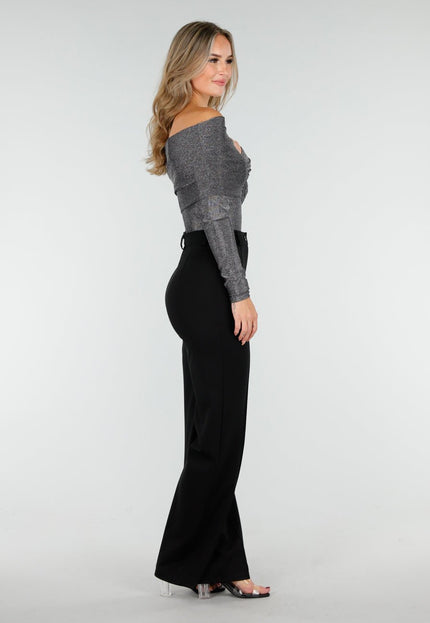 SALESELECTIE Zilveren Off Shoulder Stretch Top