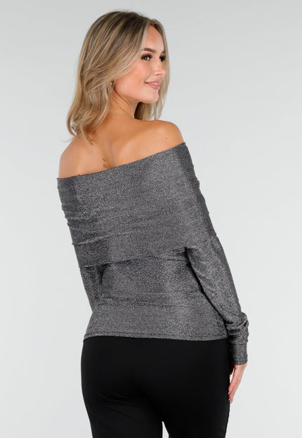 SALESELECTIE Zilveren Off Shoulder Stretch Top