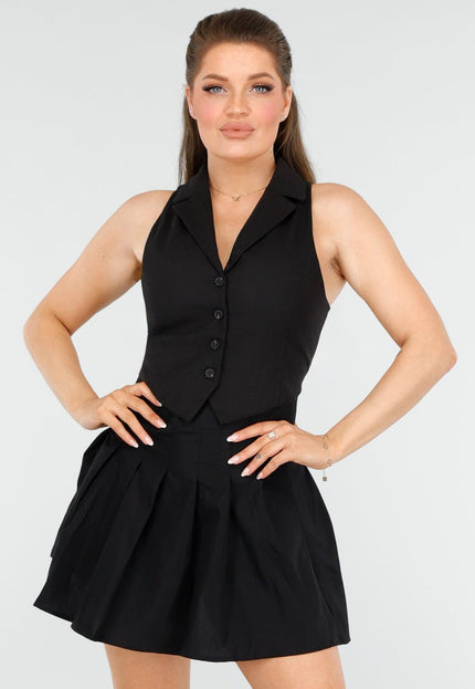 SALESELECTIE Zwart Gilet met Knopen en Strik Achterkant