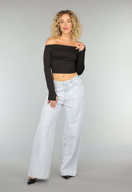 SALESELECTIE Zwarte Basic Longsleeve Off Shoulder Top