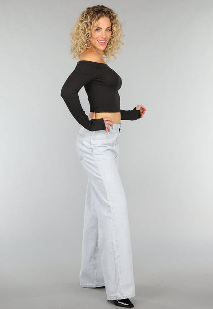 SALESELECTIE Zwarte Basic Longsleeve Off Shoulder Top