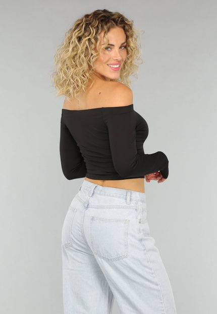 SALESELECTIE Zwarte Basic Longsleeve Off Shoulder Top