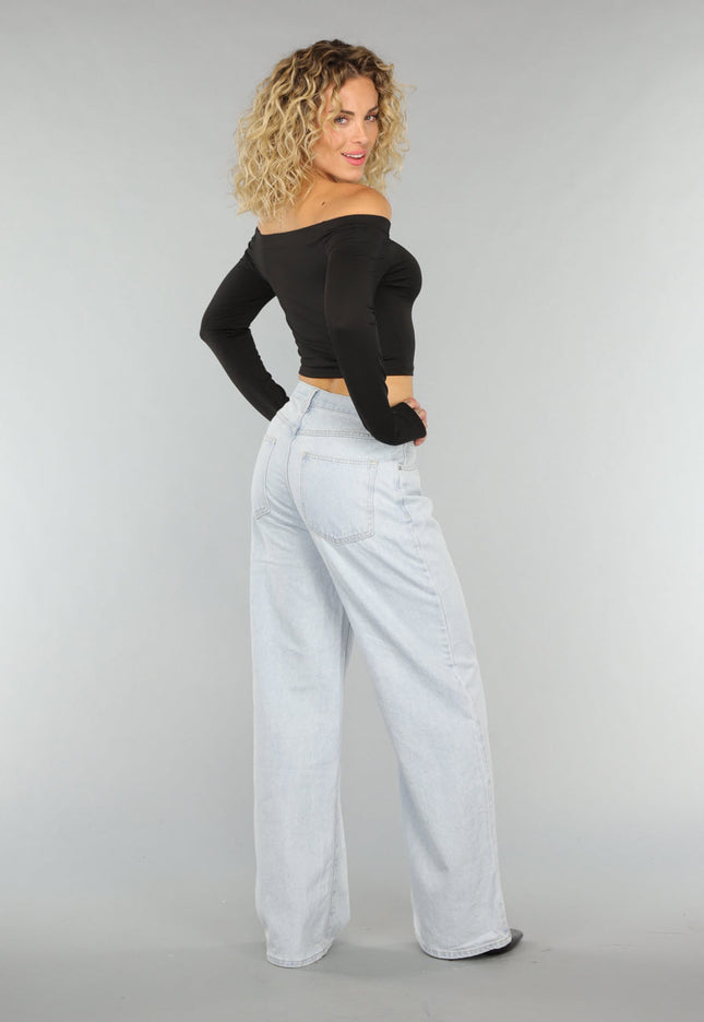 SALESELECTIE Zwarte Basic Longsleeve Off Shoulder Top