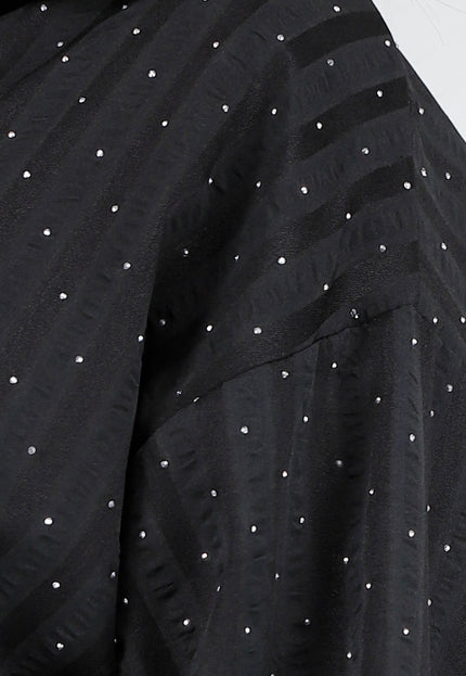 SALESELECTIE Zwarte Gestreepte Oversized Glitter Blouse met Knoopsluiting