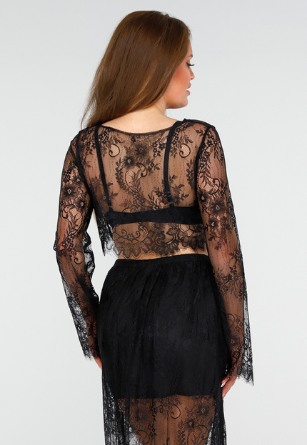 SALESELECTIE Zwarte Kanten Set met Maxi Rok
