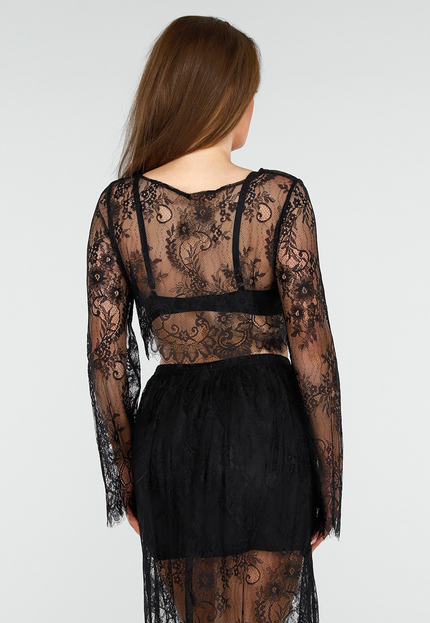 SALESELECTIE Zwarte Kanten Set met Maxi Rok