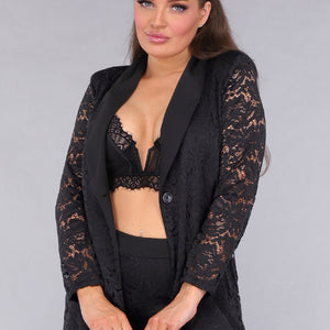 SALESELECTIE Zwarte Lace Short Set met Blazer