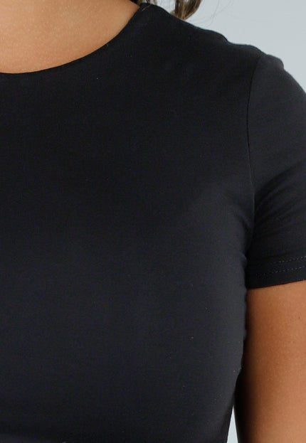 SALESELECTIE Zwarte Stretch Croptop met Korte Mouwen