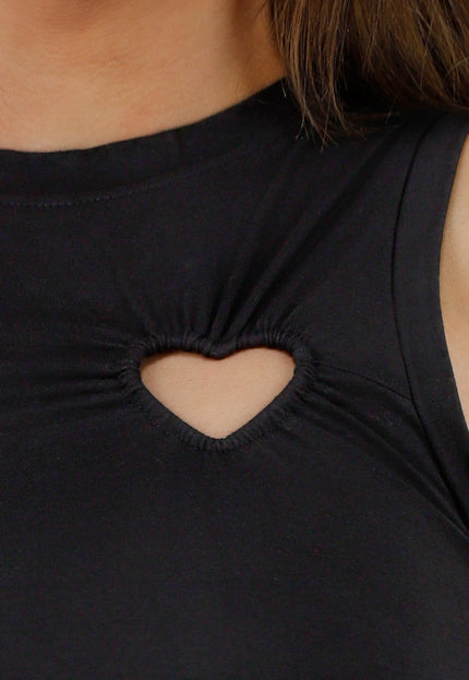 SALESELECTIE Zwarte Stretch Tanktop met Cut Outs