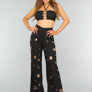 SALESELECTIE Zwarte Two Piece met Gouden Ring Details