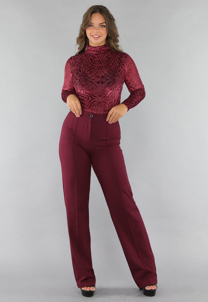 OP=OP.47.NL See Through Burgundy Top met Velvet Print