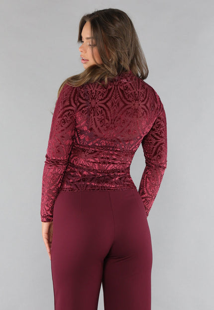 OP=OP.47.NL See Through Burgundy Top met Velvet Print