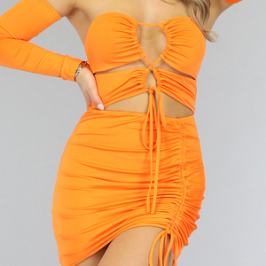 Sexy Oranje Veter Jurkje met Mouwen