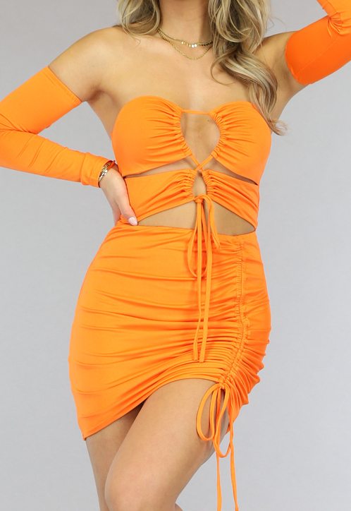 Sexy Oranje Veter Jurkje met Mouwen