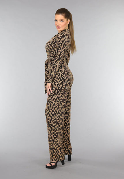 OP=OP.AV.12 Stretch Gouden Zigzag Jumpsuit met Wide Leg