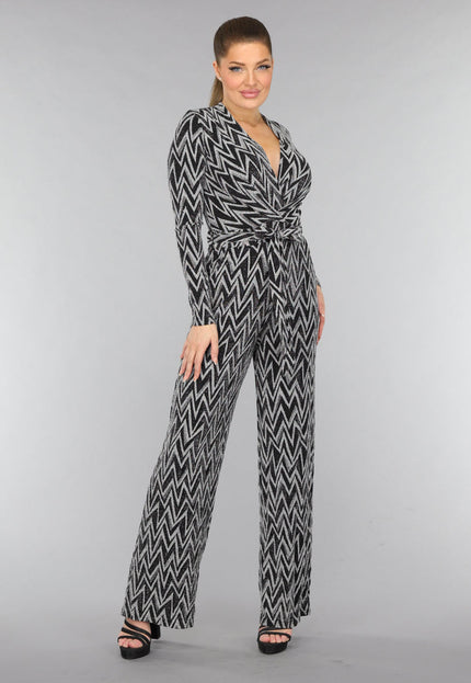 OP=OP.AV.12 Stretch Jumpsuit met Zilveren Zigzag Glitters