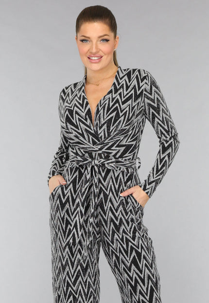 OP=OP.AV.12 Stretch Jumpsuit met Zilveren Zigzag Glitters
