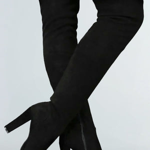 Suède-Look Overknee Laarzen met Hak Zwart