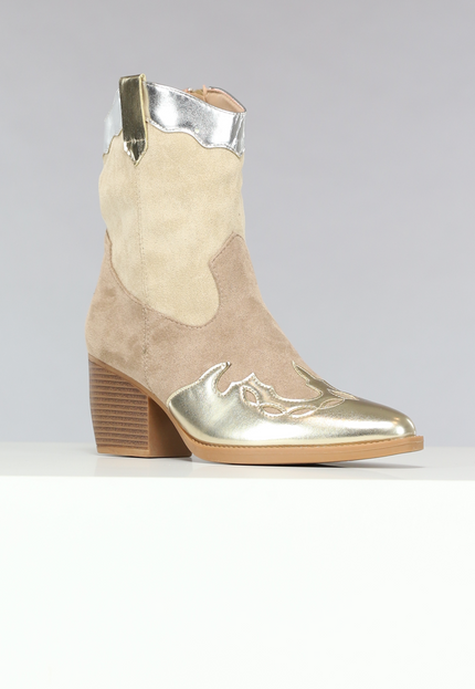 OP=OP.39.S Suèdelook Laarsjes met Gouden en Zilveren Details