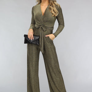 Elastische Gouden Glitter Jumpsuit