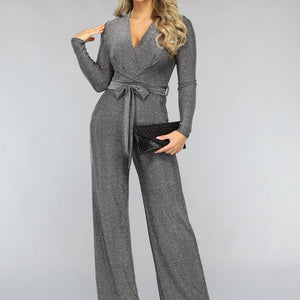 Elastische Zilveren Glitter Jumpsuit