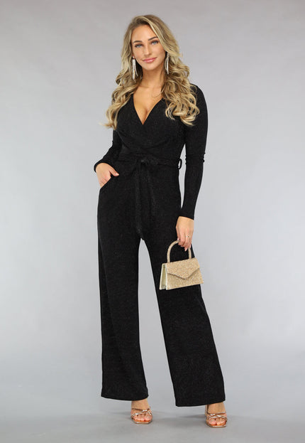 Elastische Zwarte Glitter Jumpsuit