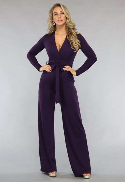 Paarse Jumpsuit met Wijde Pijpen