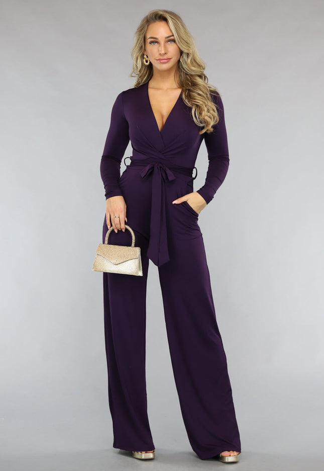 Paarse Jumpsuit met Wijde Pijpen