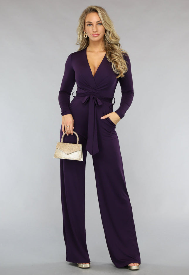 Paarse Jumpsuit met Wijde Pijpen