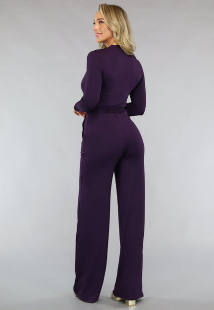 Paarse Jumpsuit met Wijde Pijpen