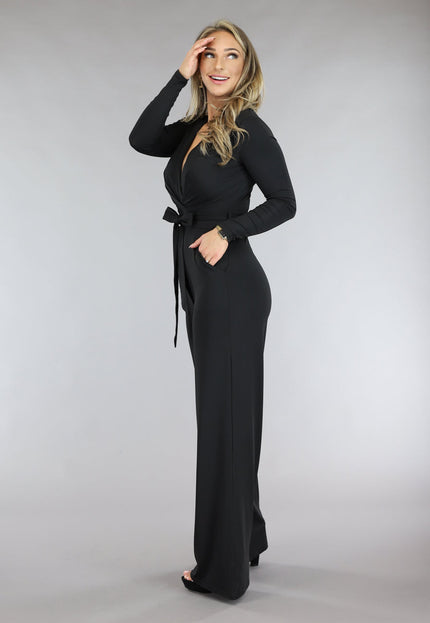 Zwarte Jumpsuit met Wijde Pijpen
