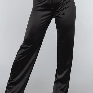 OP=OP.AV.12 Zwarte Satijnen Straight Leg Stretch Pantalon