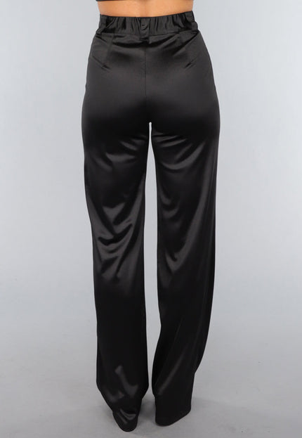 OP=OP.AV.12 Zwarte Satijnen Straight Leg Stretch Pantalon