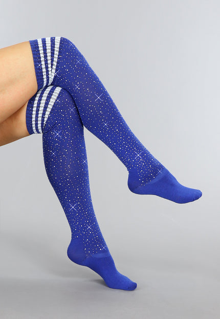 TERUG Blauwe Strass Sokken met Witte Strepen