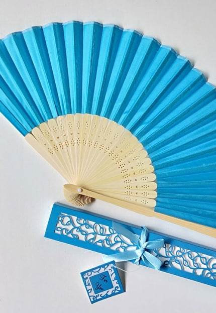 TERUG Blauwe Zijden Bamboe Waaier