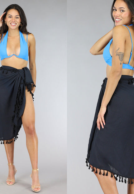 TERUG Franje Sarong in Zwart
