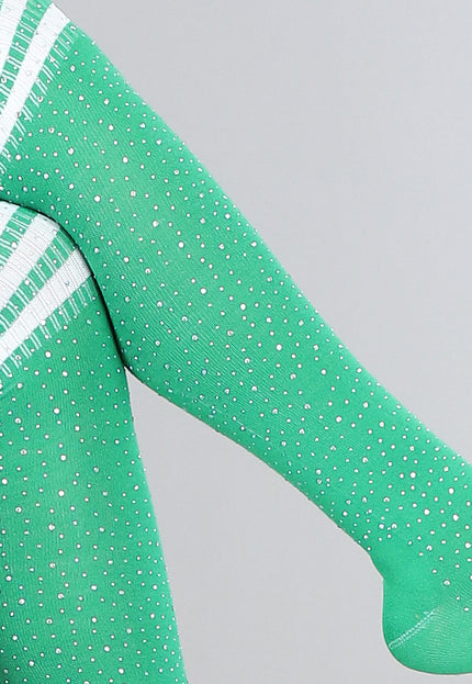 TERUG Groene Strass Sokken met Witte Strepen