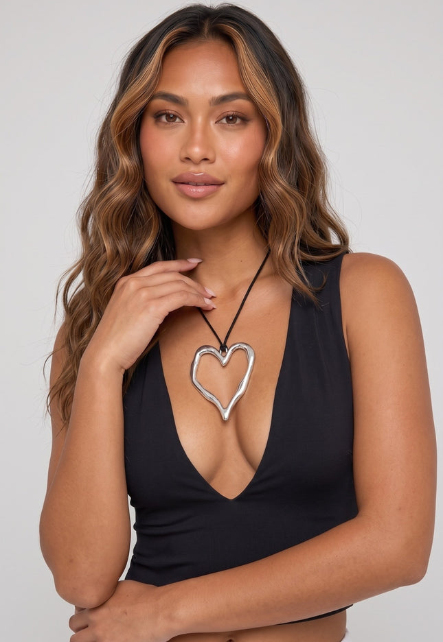 TERUG Groot Hart Ketting Zilver