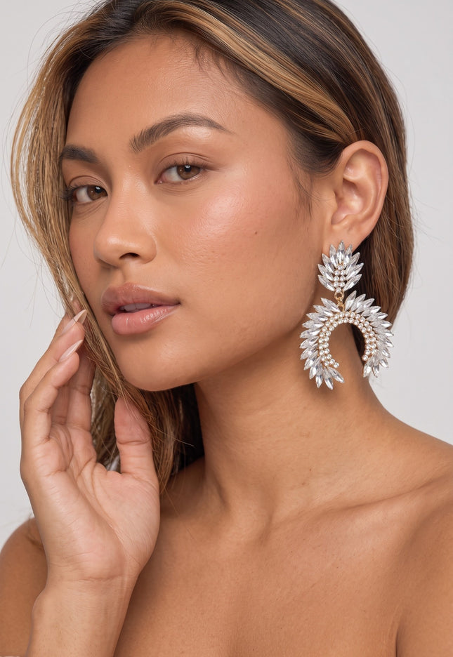 TERUG Grote Strass Statement Oorbellen Wit