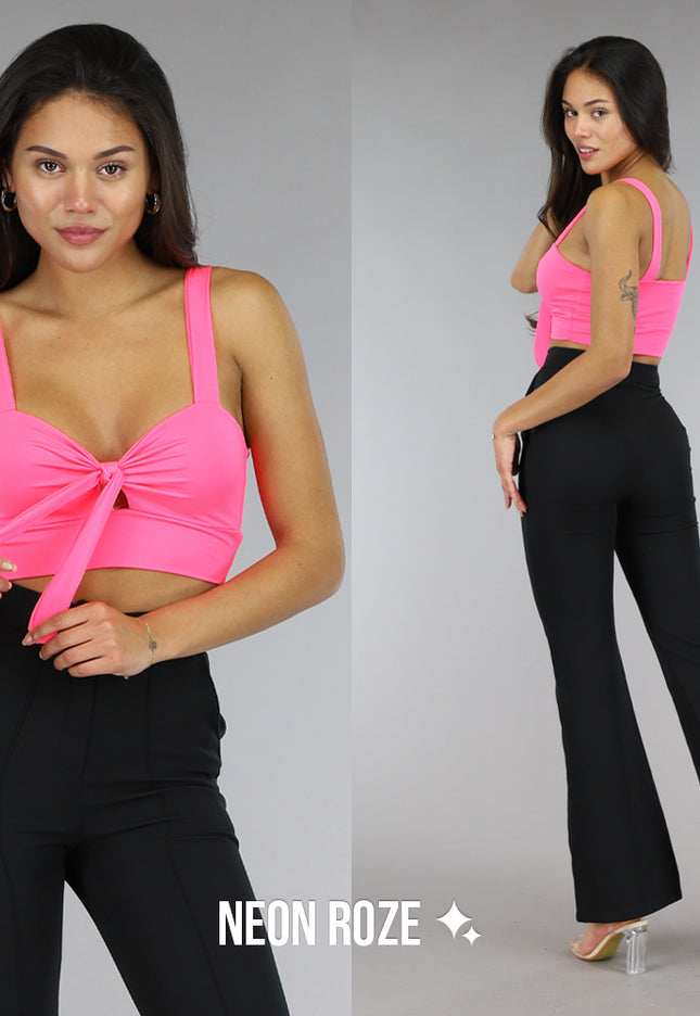 TERUG Neon Roze Crop Top met Strikje