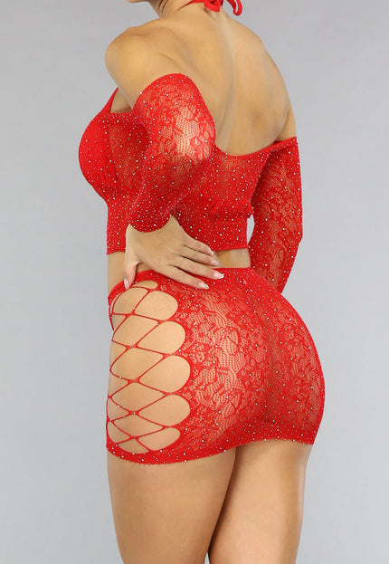 TERUG Rode Glitter Lingerie Set