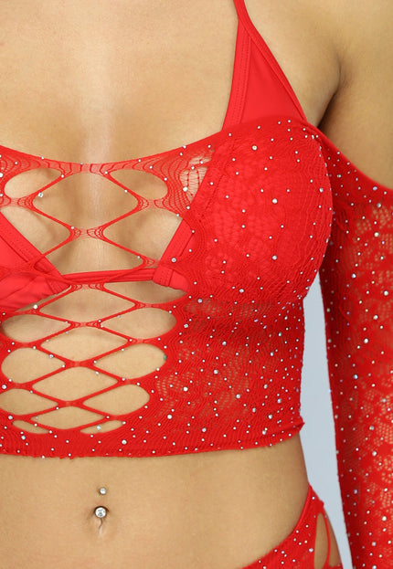 TERUG Rode Glitter Lingerie Set