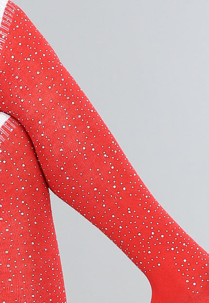 TERUG Rode Strass Sokken met Witte Strepen