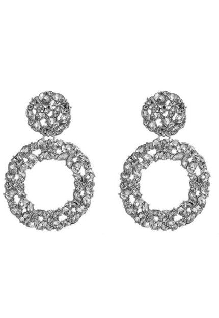 TERUG Ronde Zilveren Strass Statement Oorbellen