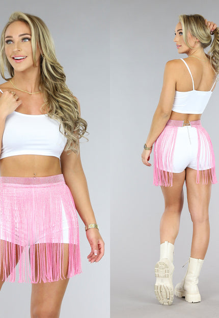 TERUG Roze Glitter Fringe Rok