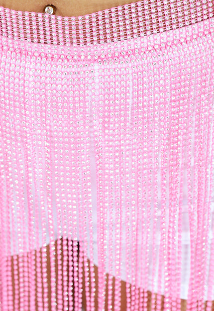TERUG Roze Glitter Fringe Rok